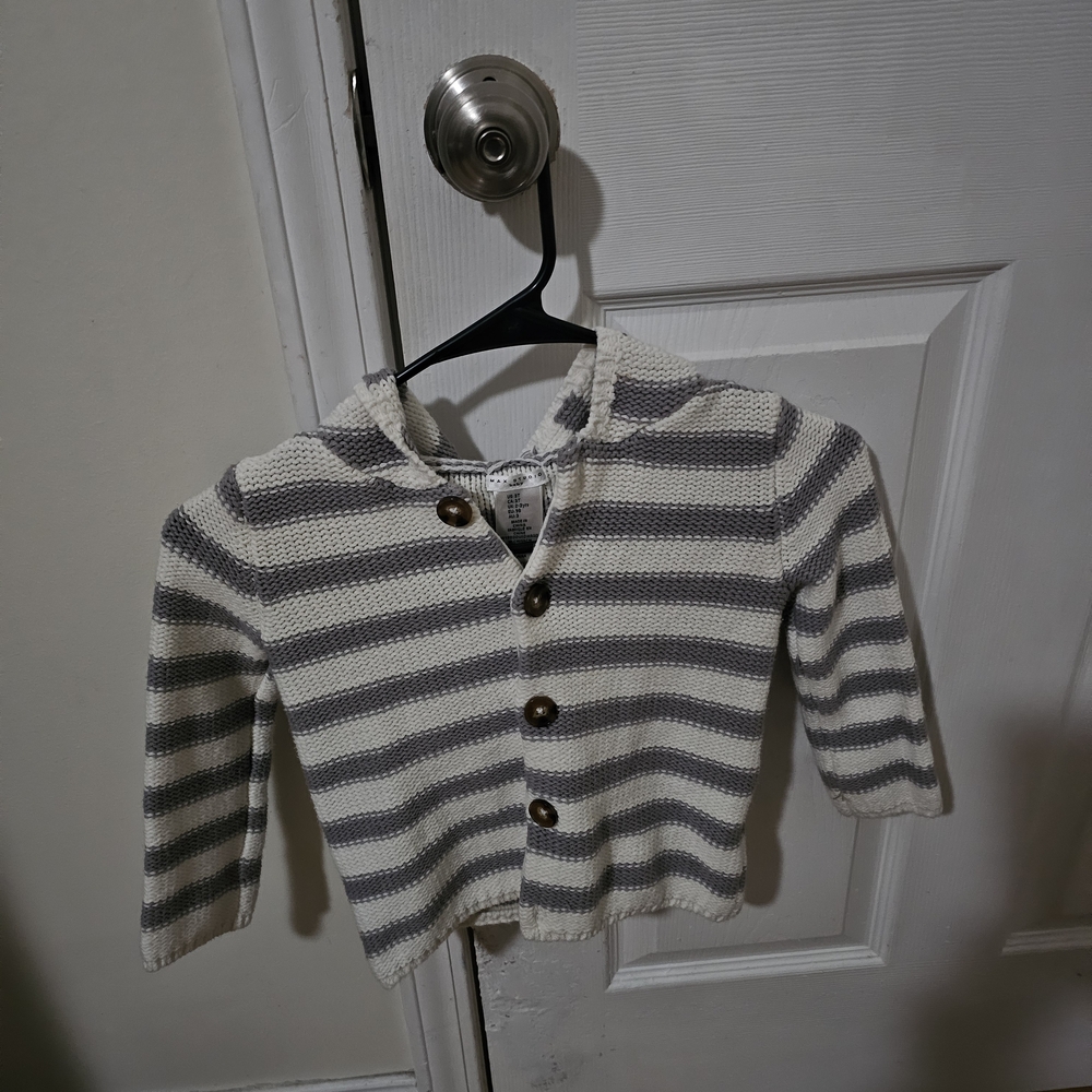 Max Studio Kids Striped Gray and Cream Cardigan